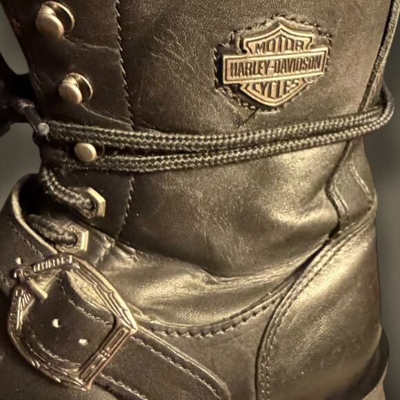 Men\'s 10 HARLEY DAVIDSON FADED GLORY Black Leather Harness Boots Silver Trim EUC main image 8
